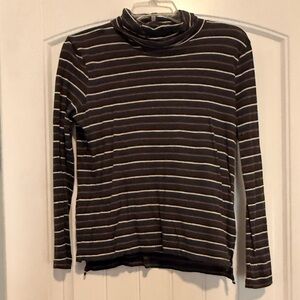 Madewell Whisper Cotton Long Sleeve Brown Stripe Turtleneck Shirt Top - Small